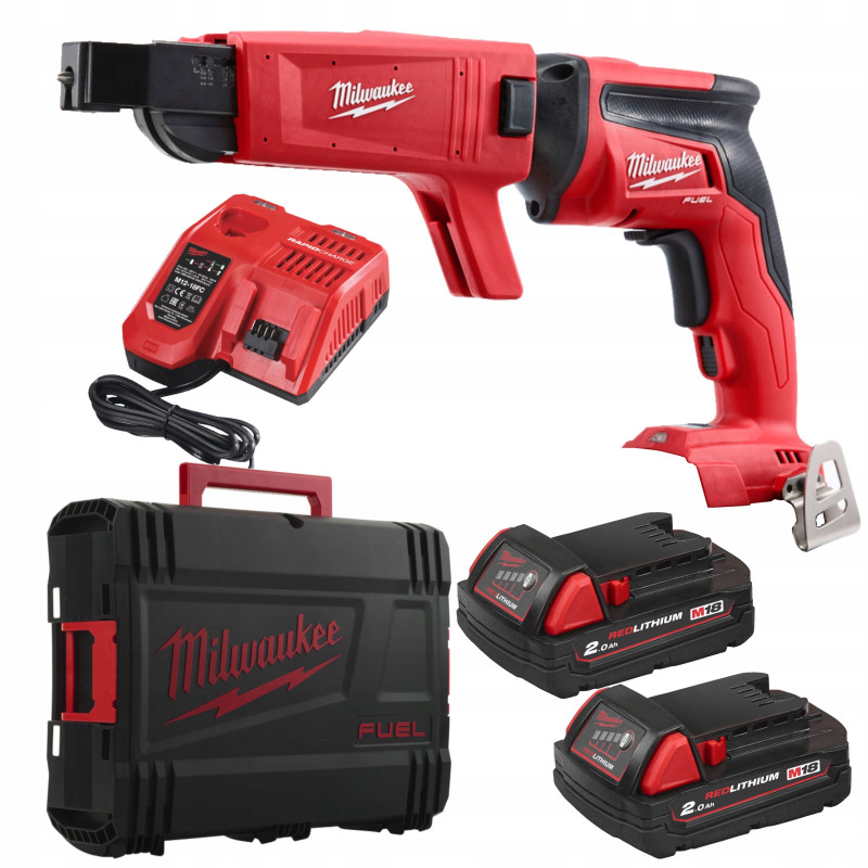 Купити Шуруповерт для гипсокартону безщітковий MILWAUKEE, M18 FSGC-202X, 13Нм (зарядний пристрій M12-18 FC, 2 акумулятори М18 В2 2Аг, кліпса для реміня, HDкейс). Офіційний магазин Мілвокі Україна, фірмова гарантія з доставкою по Украіні