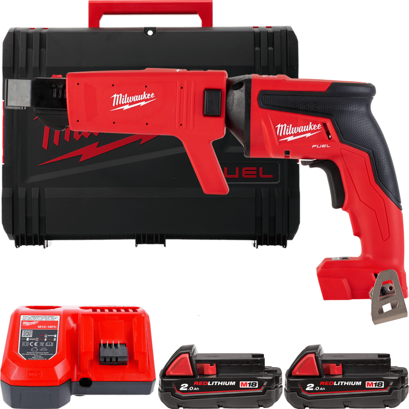 Купити Шуруповерт для гипсокартону безщітковий MILWAUKEE, M18 FSGC-202X, 13Нм (зарядний пристрій M12-18 FC, 2 акумулятори М18 В2 2Аг, кліпса для реміня, HDкейс). Офіційний магазин Мілвокі Україна, фірмова гарантія з доставкою по Украіні