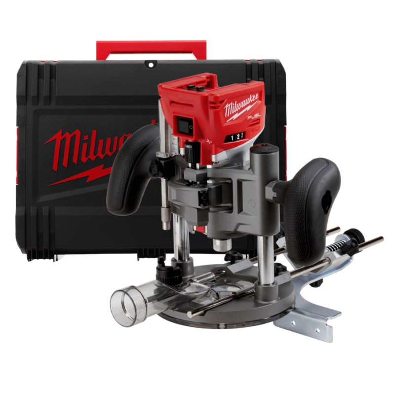 Купити Фрезер кромкувальний акумулятрний MILWAUKEE, M18 FTR8-0X, цанга 6/8мм (насадки для відалення пилу 2шт, накладка 146мм, цанга 1х6мм та 1х8мм, занурювальна підошва, паралельний упор. HDкейс). Офіційний магазин Мілвокі Україна, фірмова гарантія з доставкою по Украіні