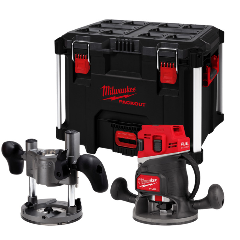 Купити Фрезер акумулятрний кромкувальний MILWAUKEE, M18 FR12KIT-0P (цанги 8мм і 12мм, бічний упор, опорна плита, гайковий ключ, труба для видалення пилу і занурювальна основа. кейс PACKOUT). Офіційний магазин Мілвокі Україна, фірмова гарантія з доставкою по Украіні