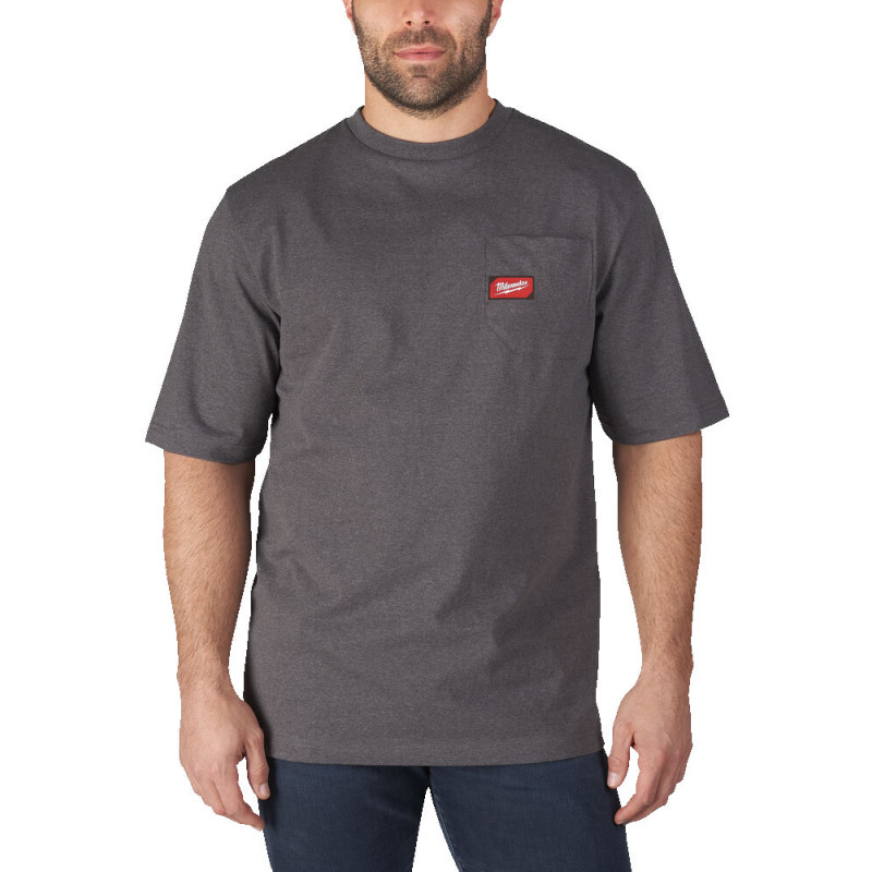 Купити Футболка MILWAUKEE WTSSGR-XXL, з карманом та коротким рукавом, сіра, (розмір XXL). Офіційний магазин Мілвокі Україна, фірмова гарантія з доставкою по Украіні