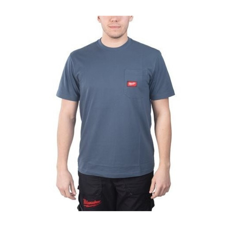 Купити Футболка MILWAUKEE WTSSBLU-XXL, з карманом та коротким рукавом, синя, (розмір XXL). Офіційний магазин Мілвокі Україна, фірмова гарантія з доставкою по Украіні