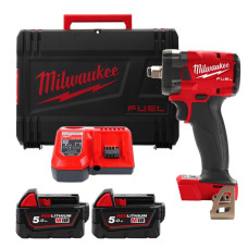 Купити Гайковерт акумуляторний безщітковий 1/2'' MILWAUKEE, M18 FIW2F12-502Х, 339Нм, з кільцем (зарядний пристрій M12-18 FC, 2 акумулятори М18 В5 5 Аг, кліпса для реміня, HDкейс). Офіційний магазин Мілвокі Україна, фірмова гарантія з доставкою по Украіні