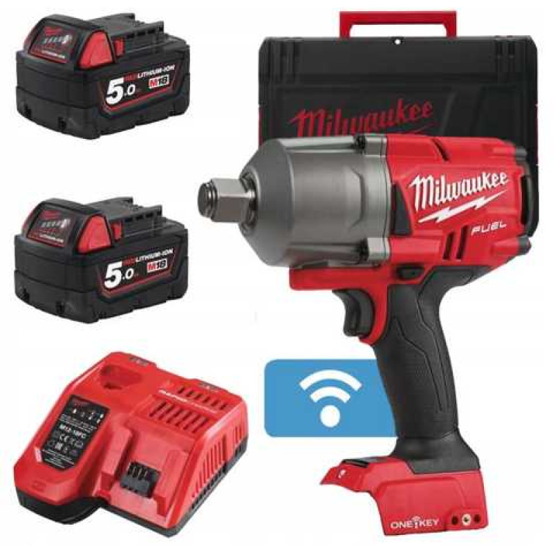 Купити Гайковерт акумуляторний безщітковий 3/4'' MILWAUKEE, M18 ONEFHIWF34-502X, 2034Нм, з кільцем (зарядний пристрій M12-18 FC, 2 акумулятори М18 В5 5Аг, HDкейс). Офіційний магазин Мілвокі Україна, фірмова гарантія з доставкою по Украіні
