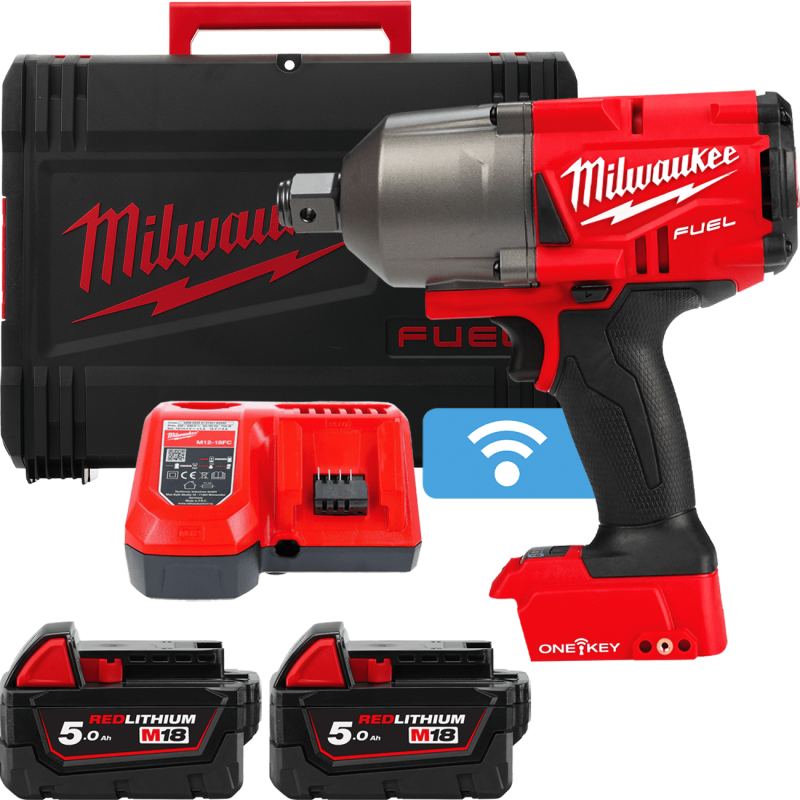 Купити Гайковерт акумуляторний безщітковий 3/4'' MILWAUKEE, M18 ONEFHIWF34-502X, 2034Нм, з кільцем (зарядний пристрій M12-18 FC, 2 акумулятори М18 В5 5Аг, HDкейс). Офіційний магазин Мілвокі Україна, фірмова гарантія з доставкою по Украіні