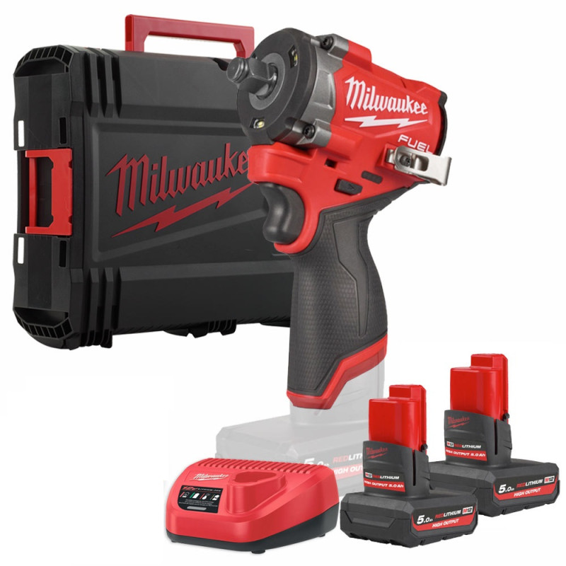 Купити Гайковерт акумуляторний безщітковий 1/2'' MILWAUKEE, M12 FCIWF12G3-502X, 746Нм, з кільцем (зарядний пристрій С12 С, 2 акумулятори М18 НВ5 5Аг, кліпса для реміня, HDкейс). Офіційний магазин Мілвокі Україна, фірмова гарантія з доставкою по Украіні