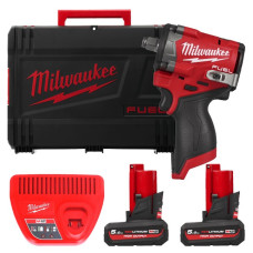 Купити Гайковерт акумуляторний безщітковий 1/2'' MILWAUKEE, M12 FCIWF12G3-502X, 746Нм, з кільцем (зарядний пристрій С12 С, 2 акумулятори М18 НВ5 5Аг, кліпса для реміня, HDкейс). Офіційний магазин Мілвокі Україна, фірмова гарантія з доставкою по Украіні