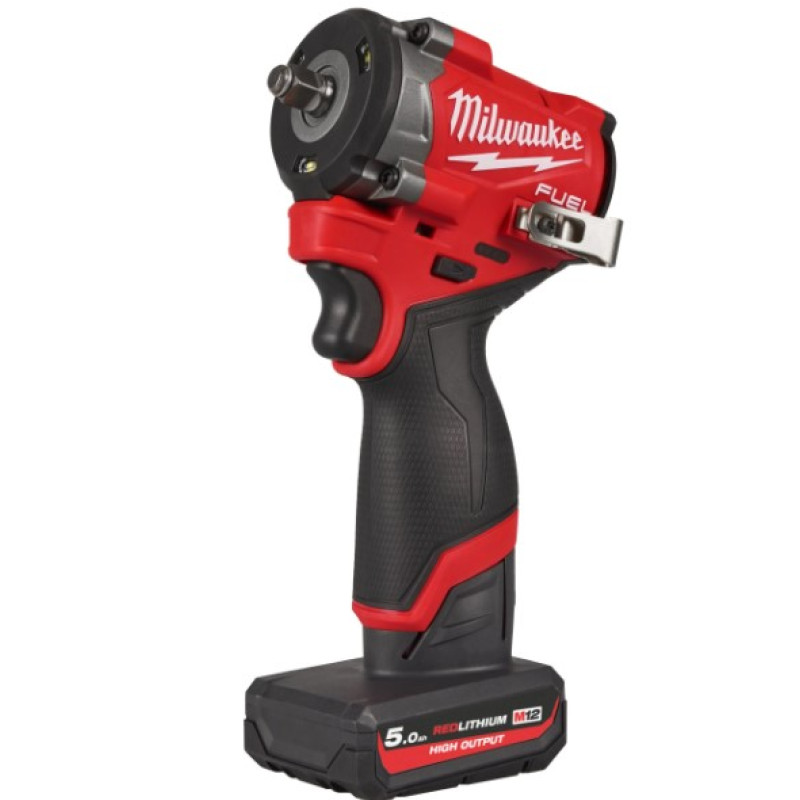 Купити Гайковерт акумуляторний безщітковий 3/8'' MILWAUKEE, M12 FCIWF38G3-502X, 745Нм, з кільцем (зарядний пристрій С12 С, 2 акумулятори М12 НВ5 5Ач, кліпса на пояс, HDкейс). Офіційний магазин Мілвокі Україна, фірмова гарантія з доставкою по Украіні