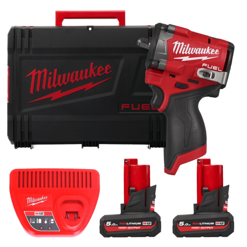 Купити Гайковерт акумуляторний безщітковий 3/8'' MILWAUKEE, M12 FCIWF38G3-502X, 745Нм, з кільцем (зарядний пристрій С12 С, 2 акумулятори М12 НВ5 5Ач, кліпса на пояс, HDкейс). Офіційний магазин Мілвокі Україна, фірмова гарантія з доставкою по Украіні