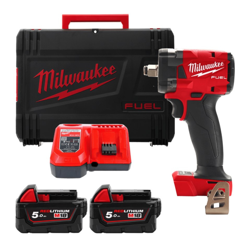 Купити Гайковерт акумуляторний безщітковий 1/2'' MILWAUKEE, M18 FIW2P12-502X, 339Нм, з піном (зарядний пристрій M12-18 FC, 2 акумулятори М18 В5 5Аг, кліпса для реміня, HDкейс). Офіційний магазин Мілвокі Україна, фірмова гарантія з доставкою по Украіні