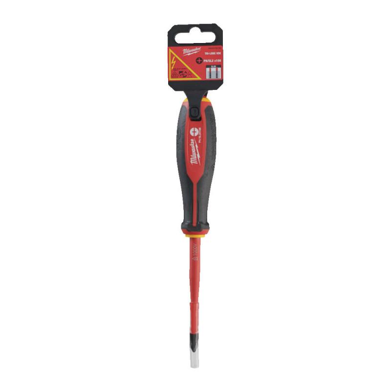 Купити Викрутка з тригранною рукояткою ізольована VDE MILWAUKEE, PH/SL2х100мм. Офіційний магазин Мілвокі Україна, фірмова гарантія з доставкою по Украіні