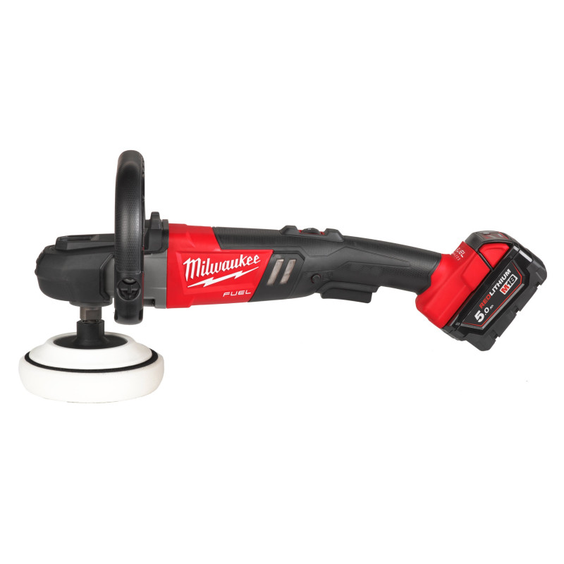 Купити Машина полірувальна кутова акумуляторна безщіткова MILWAUKEE, M18 FAP180-502X, діаметр 180мм (зарядний пристрій M12-18 FC, 2 акумулятори М18 В5 5Аг, полірувальна платформа, пилезахисний екран, D-образна ручка, бічна ручка, HDкейс). Офіційний магазин Мілвокі Україна, фірмова гарантія з доставкою по Украіні