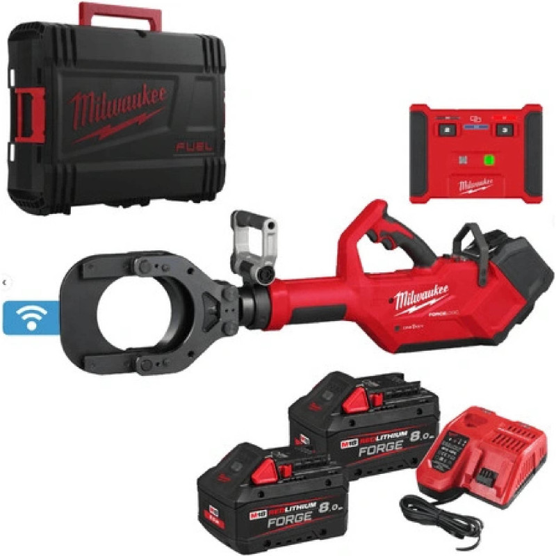 Купити Кабелеріз гідравлічний акумуляторний з пультом д/к MILWAUKEE M18 HSFC125R-802C (зарядний пристрій M12-18 FC, 2 акумулятори М18 FВ8 8Аг, пульт, кейс). Офіційний магазин Мілвокі Україна, фірмова гарантія з доставкою по Украіні