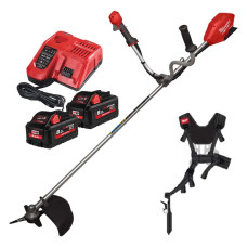 Купити Коса акумуляторна безщіткова MILWAUKEE, M18 FBCU-802 (зарядний пристрій М12-18 FC, 2 акумулятори М18 НВ8 8Аг, ніж з 4 лезами, ключ T30, ранцева підвіска, картонне пакування) (заміна на 4933499211). Офіційний магазин Мілвокі Україна, фірмова гарантія з доставкою по Украіні