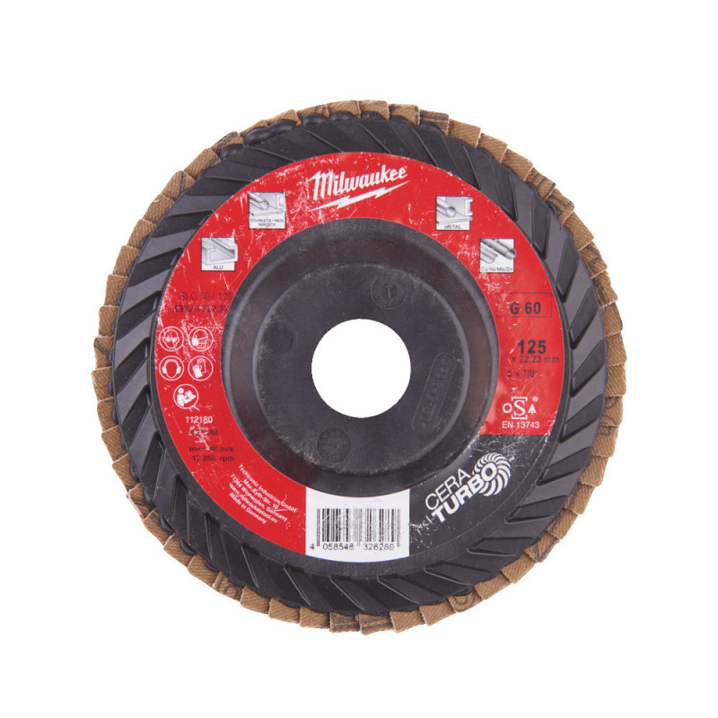 Купити Диск пелюстковий MILWAUKEE SLC50/125G80 CERA TURBO, діаметр 125мм / зерно 80. Офіційний магазин Мілвокі Україна, фірмова гарантія з доставкою по Украіні