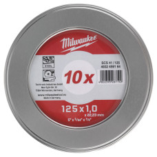 Купити Диск відрізний по металу MILWAUKEE, SCS 41/125х1, діаметр 125мм, (10шт) металевий футляр. Офіційний магазин Мілвокі Україна, фірмова гарантія з доставкою по Украіні