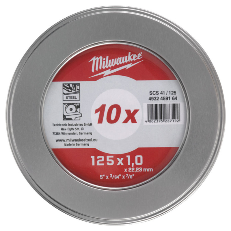 Купити Диск відрізний по металу MILWAUKEE, SCS 41/125х1, діаметр 125мм, (10шт) металевий футляр. Офіційний магазин Мілвокі Україна, фірмова гарантія з доставкою по Украіні