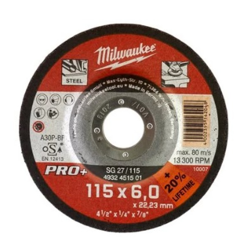 Купити Диск зачисний по металу MILWAUKEE, SG 27/230х6 PRO+, діаметр 230мм. Офіційний магазин Мілвокі Україна, фірмова гарантія з доставкою по Украіні