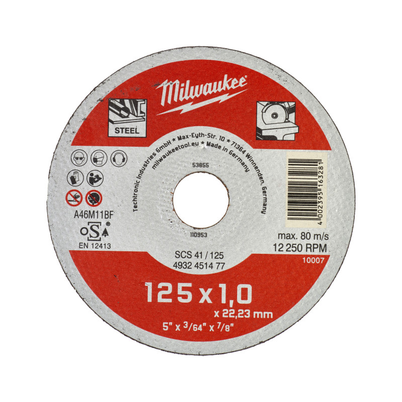 Купити Диск відрізний по металу MILWAUKEE, SCS 41/125х1, діаметр 125мм, (200шт). Офіційний магазин Мілвокі Україна, фірмова гарантія з доставкою по Украіні