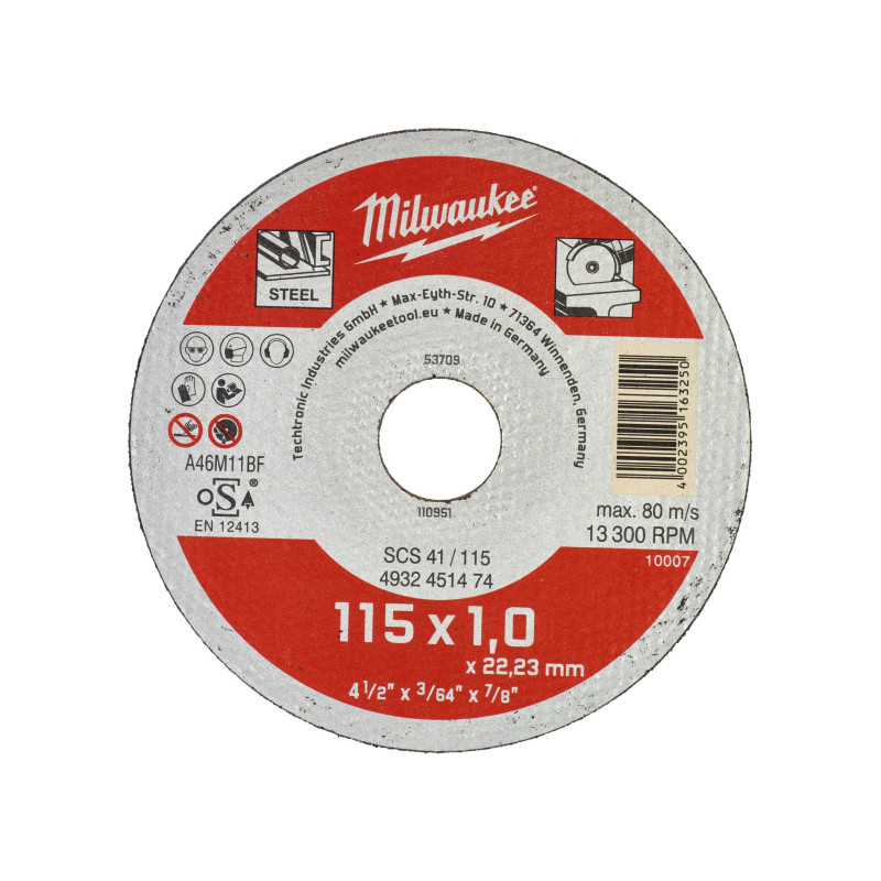 Купити Диск відрізний по металу MILWAUKEE, SCS 41/115х3 PRO+, діаметр 115мм, (200шт). Офіційний магазин Мілвокі Україна, фірмова гарантія з доставкою по Украіні