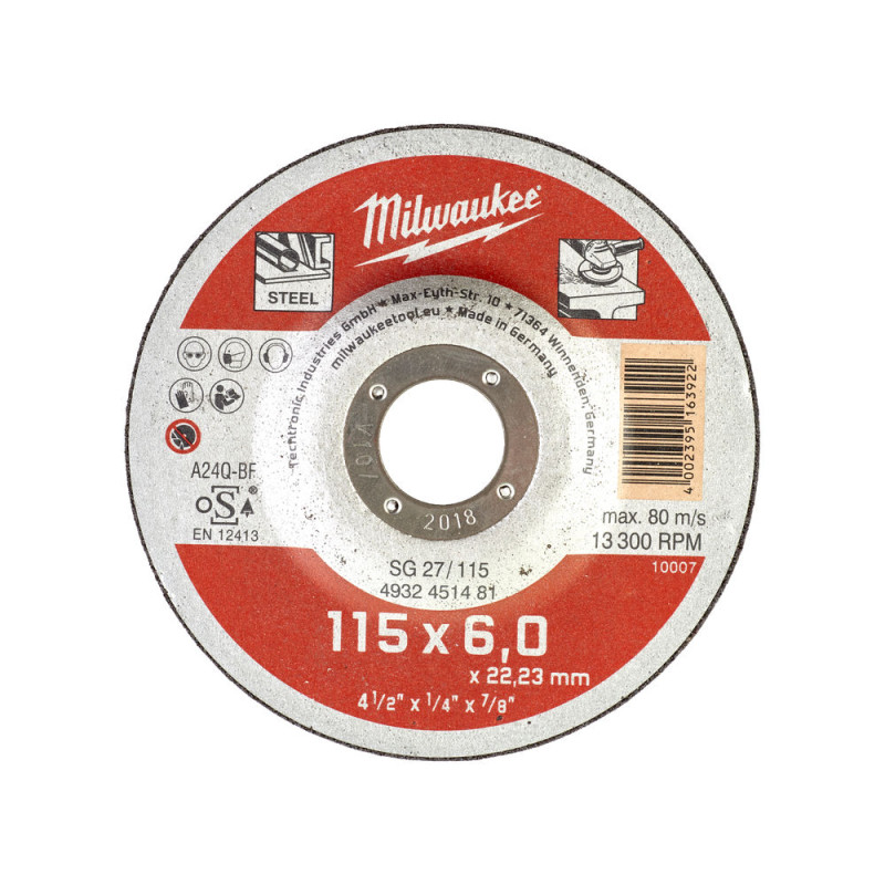 Купити Диск зачистний по металу MILWAUKEE, SG 27/115х6, діаметр 115мм. Офіційний магазин Мілвокі Україна, фірмова гарантія з доставкою по Украіні