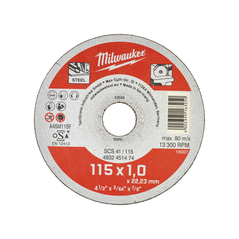 Купити Диск відрізний по металу MILWAUKEE, SCS 41/115х1, діаметр 115мм. Офіційний магазин Мілвокі Україна, фірмова гарантія з доставкою по Украіні