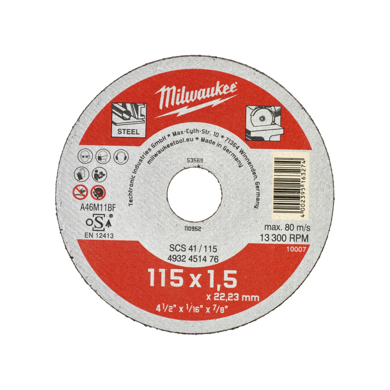 Купити Диск відрізний по металу MILWAUKEE, SCS 41/115х1.5, діаметр 115мм. Офіційний магазин Мілвокі Україна, фірмова гарантія з доставкою по Украіні