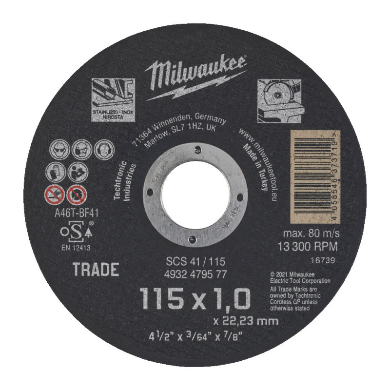 Купити Диск відрізний по металу MILWAUKEE, SCS 41/115x1, діаметр 125мм NEW. Офіційний магазин Мілвокі Україна, фірмова гарантія з доставкою по Украіні