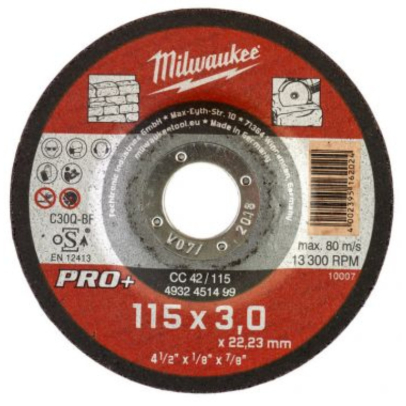 Купити Диск відрізний по каменю MILWAUKEE, CC 42/115х3 PRO+, діаметр 115мм. Офіційний магазин Мілвокі Україна, фірмова гарантія з доставкою по Украіні