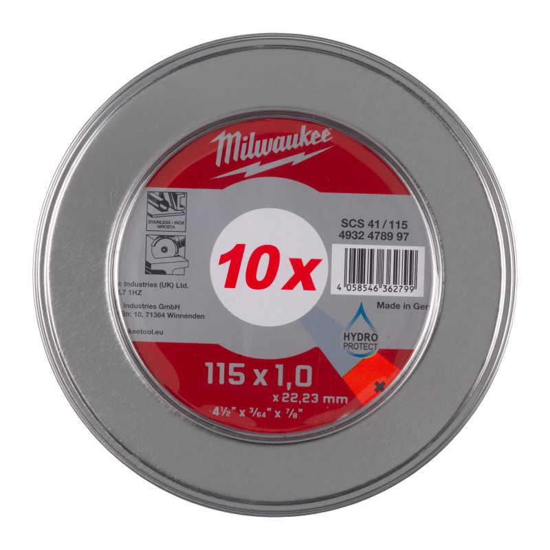 Купити Диск відрізний по металу MILWAUKEE, SCS 41/115x1 PRO+, діаметр 115мм, (10шт) металевий футляр. Офіційний магазин Мілвокі Україна, фірмова гарантія з доставкою по Украіні