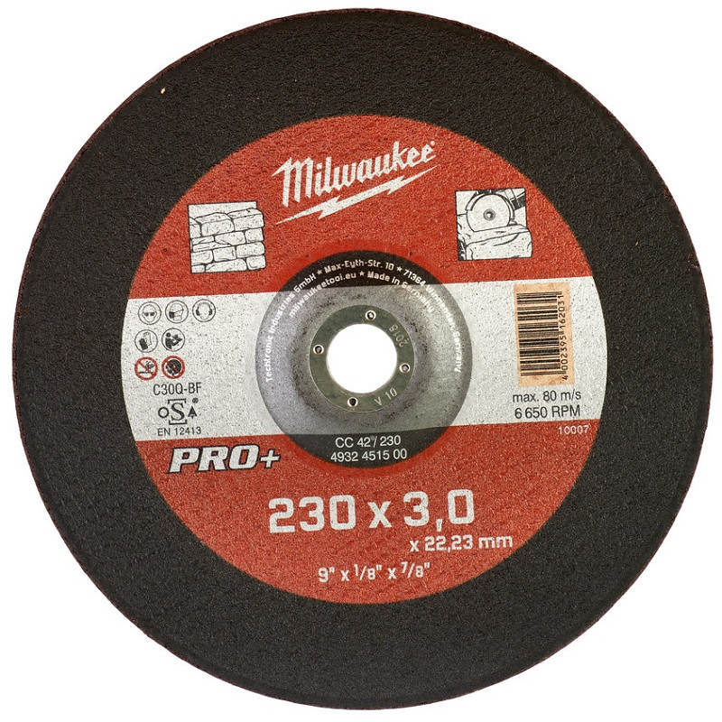 Купити Диск відрізний по каменю MILWAUKEE, CC 42/230х3 PRO+, діаметр 230мм. Офіційний магазин Мілвокі Україна, фірмова гарантія з доставкою по Украіні