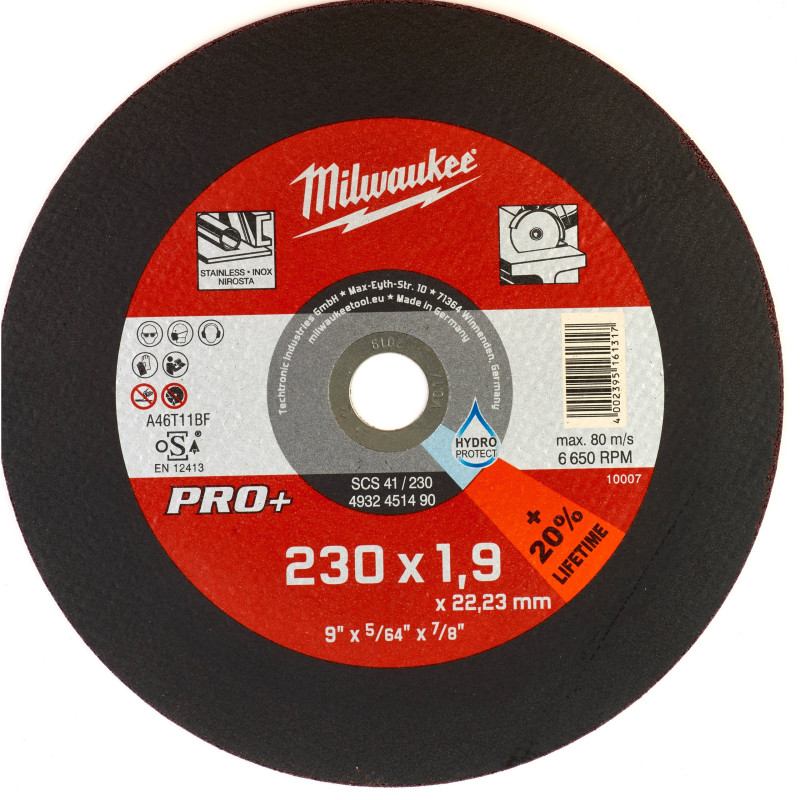 Купити Диск відрізний по металу MILWAUKEE, SCS 41/230х1,9 PRO+, діаметр 230мм. Офіційний магазин Мілвокі Україна, фірмова гарантія з доставкою по Украіні