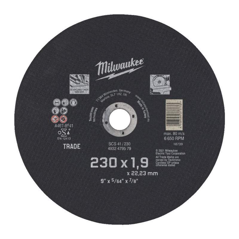 Купити Диск відрізний по металу MILWAUKEE Trade, SCS 41/230x1,9, діаметр 230мм. Офіційний магазин Мілвокі Україна, фірмова гарантія з доставкою по Украіні