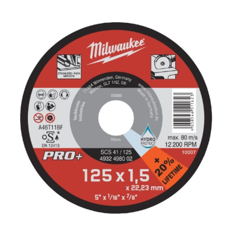 Купити Диск відрізний по металу MILWAUKEE, SCS 41/125х1,5 PRO+, діаметр 125мм. Офіційний магазин Мілвокі Україна, фірмова гарантія з доставкою по Украіні