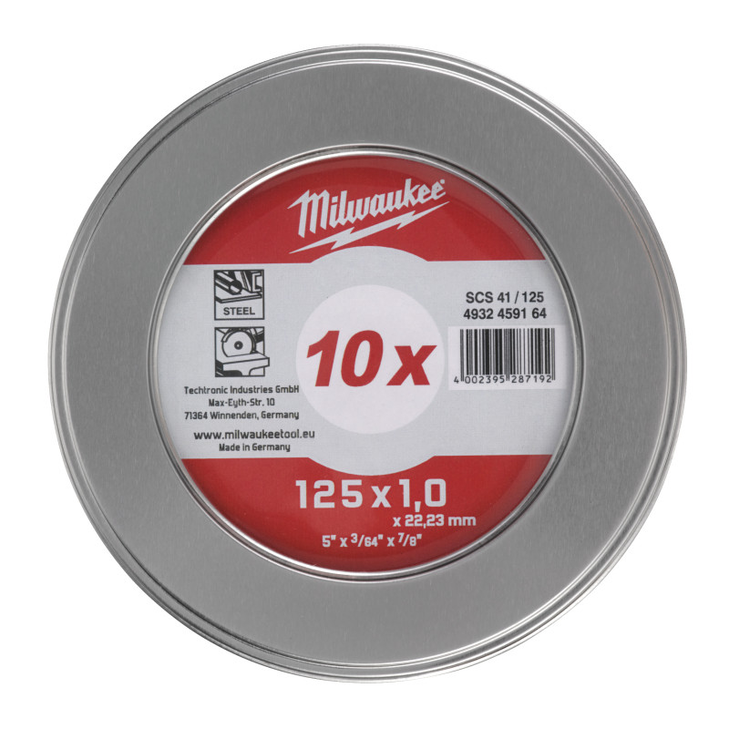Купити Диск відрізний по металу MILWAUKEE, SCS 41/125х1,5 PRO+, діаметр 125мм, (10шт) металевий футляр. Офіційний магазин Мілвокі Україна, фірмова гарантія з доставкою по Украіні