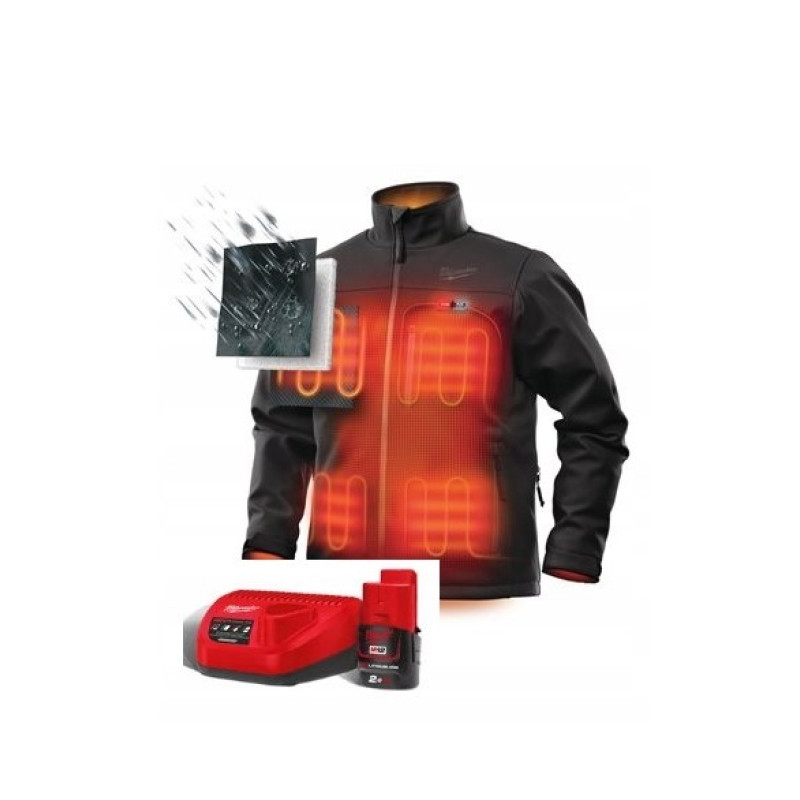 Купити Куртка з підігрівом MILWAUKEE, M12 HJBL5-201 (M), чорна (розмір M) (+зар.пр., 1 акум.Х 2Аг). Офіційний магазин Мілвокі Україна, фірмова гарантія з доставкою по Украіні