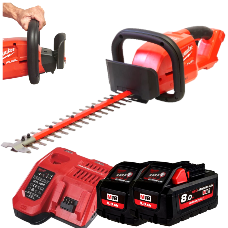 Купити Кущоріз акумуляторний безщітковий MILWAUKEE, M18 FHT45-802, лезо 45см (зарядний пристрій M12-18 FC, 2 акумулятори М18 НВ8 8Аг, картонне пакування). Офіційний магазин Мілвокі Україна, фірмова гарантія з доставкою по Украіні