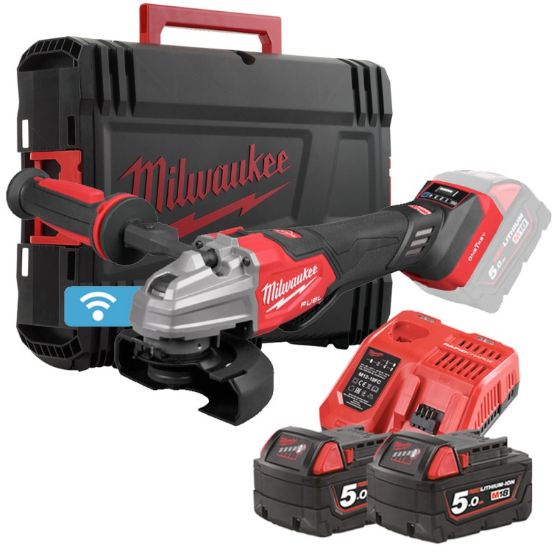 Купити Шліфмашина кутова акумуляторна MILWAUKEE, M18 FSAGSVO125X-502X, 1200 Вт діаметр 125мм (+зар.пр., 2ак.Х5Аг, HD кейс). Офіційний магазин Мілвокі Україна, фірмова гарантія з доставкою по Украіні