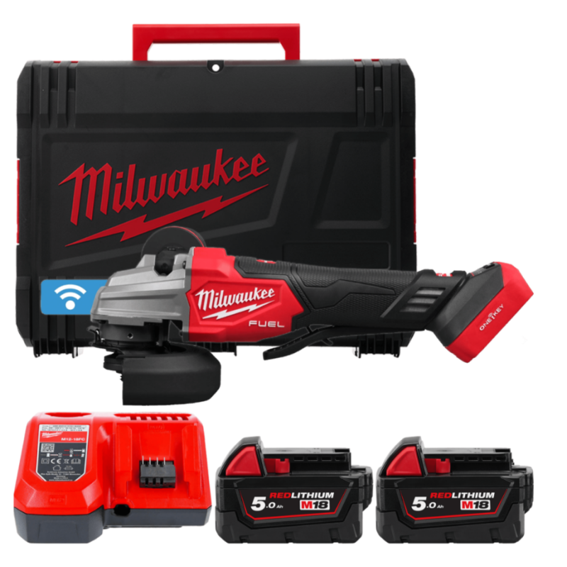 Купити Шліфмашина кутова акумуляторна MILWAUKEE, M18 FSAGSVO125X-502X, 1200 Вт діаметр 125мм (+зар.пр., 2ак.Х5Аг, HD кейс). Офіційний магазин Мілвокі Україна, фірмова гарантія з доставкою по Украіні