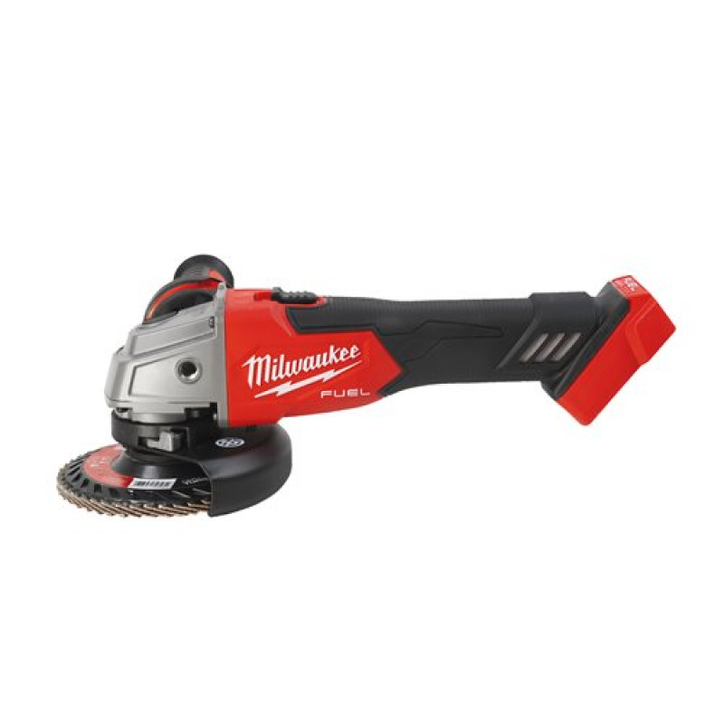 Купити Шліфмашина кутова акумуляторна безщіткова MILWAUKEE, M18 FSAG115X-0, діаметр 115мм (каркас, захисний кожух, пилозахисний екран, опорна та затискна гайки, бічна ручка). Офіційний магазин Мілвокі Україна, фірмова гарантія з доставкою по Украіні