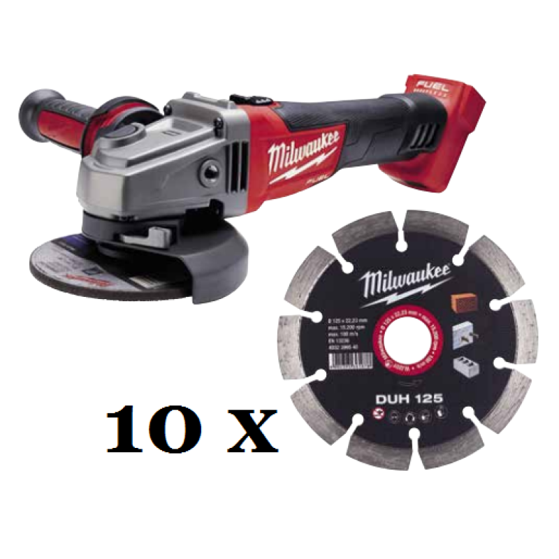 Купити Шліфмашина кутова акумуляторна безщіткова MILWAUKEE, M18 CAG125X-0, діаметр 125мм + Диск алмазний MILWAUKEE DUH 125, діаметр 125мм (10шт). Офіційний магазин Мілвокі Україна, фірмова гарантія з доставкою по Украіні