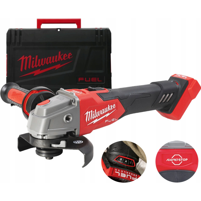 Купити Шліфмашина кутова акумуляторна безщіткова MILWAUKEE, M18 FSAGV125XB-0X, діаметр 125мм (каркас, антивібраційна бічна рукоятка, захисний кожух, ключ, фланцевая и прижимная гайки, пилезахисний екран, HDкейс). Офіційний магазин Мілвокі Україна, фірмова гарантія з доставкою по Украіні