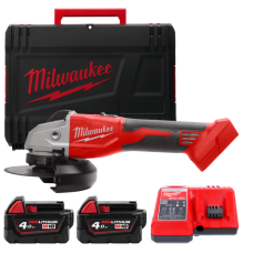 Купити Шліфмашина кутова акумуляторна безщіткова MILWAUKEE, M18 BLSAG125X-402X, діаметр 125мм (зарядний.пристрій М12-18 С, 2 акумулятори М18 В4 4Аг, бічна рукоять, захисний кожух, ключ, фланцева і притискна гайки, HDкейс). Офіційний магазин Мілвокі Україна, фірмова гарантія з доставкою по Украіні