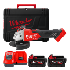 Купити Шліфмашина кутова - болгарка акумуляторна безщіткова MILWAUKEE, M18 FSAG125XB-502X, діаметр 125мм (зарядний пристрій M12-18 FC, +2 акум, захисний кожух, антивібрац.захисна рукоятка, безключова гайка, захисні екрани). Офіційний магазин Мілвокі Україна, фірмова гарантія з доставкою по Украіні