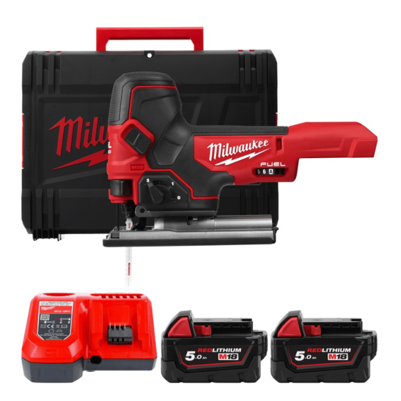 Купити Лобзик акумуляторний MILWAUKEE, M18 FBJS-502Х (зарядний пристрій М12-18 FС, 2 акумулятори М18 В5 5Аг, аксесуари, HDкейс). Офіційний магазин Мілвокі Україна, фірмова гарантія з доставкою по Украіні
