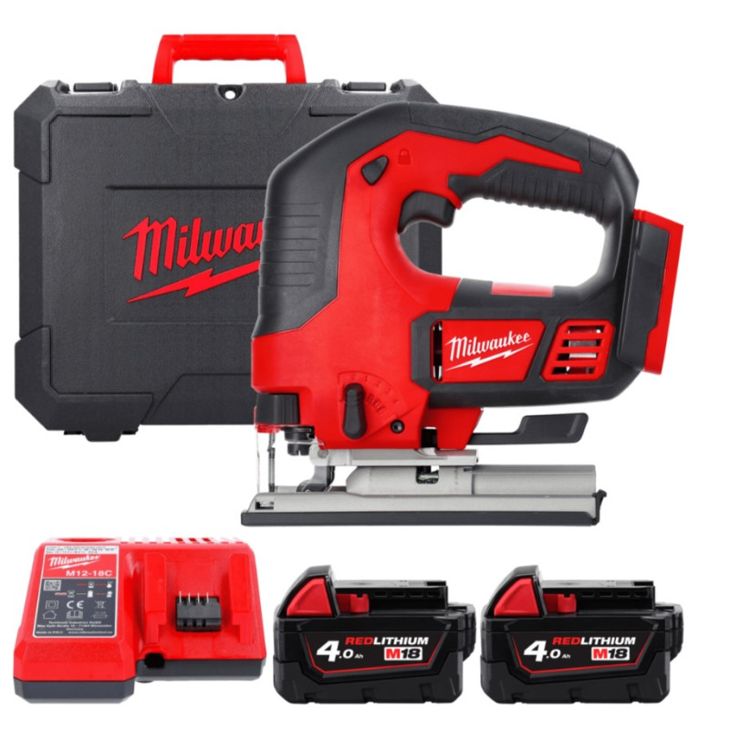 Купити Лобзик акумуляторний MILWAUKEE, M18 BJS-402С (зарядний пристрій М12-18 С, 2 акумулятори М18 В4 4 Аг, аксесуари, кейс). Офіційний магазин Мілвокі Україна, фірмова гарантія з доставкою по Украіні