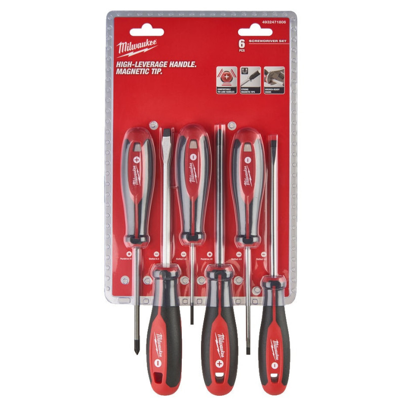 Купити Набір викруток магнітних з тригранною рукояткою MILWAUKEE, (PZ1/PZ2/SL3/ SL4/SL5,5/SL6,5) (6шт). Офіційний магазин Мілвокі Україна, фірмова гарантія з доставкою по Украіні