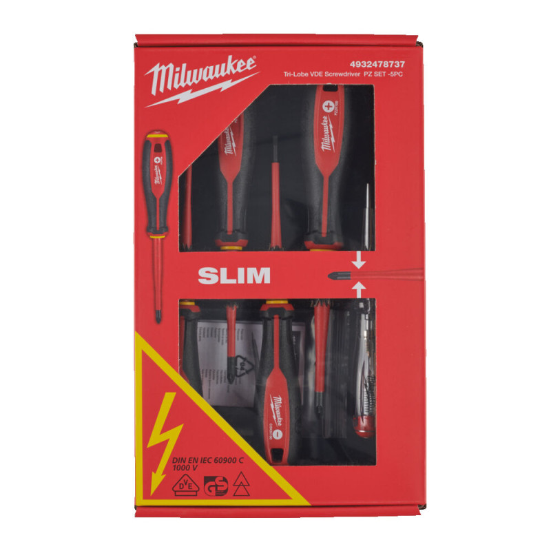 Купити Набір викруток ізольованих VDE MILWAUKEE, (SL3/SL4/PZ1/PZ2 / викрутка-тестер) (5шт). Офіційний магазин Мілвокі Україна, фірмова гарантія з доставкою по Украіні
