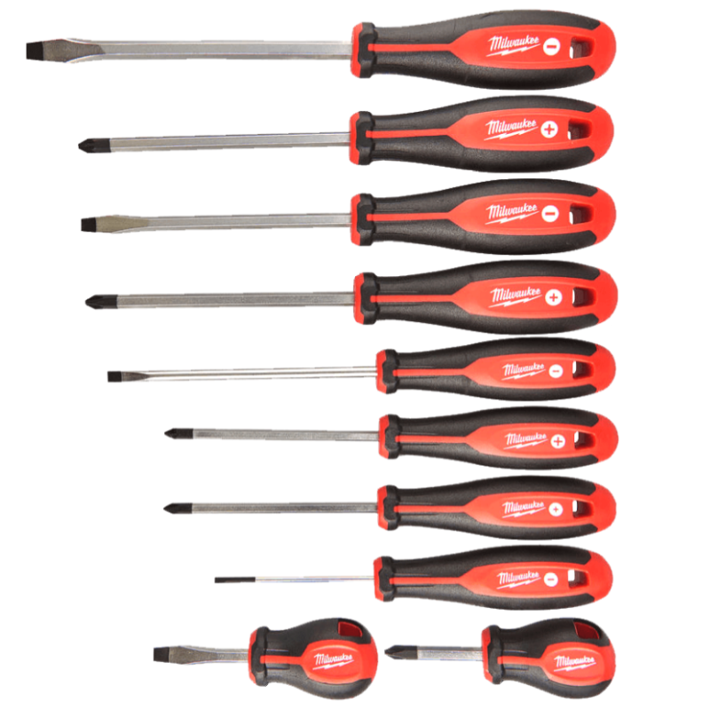 Купити Набір викруток магнітних з тригранною рукояткою MILWAUKEE, (PZ1/PZ2/PH1/ PH2/ SL3/SL5,5/ SL6,5/ SL6,5/SL8) (10шт). Офіційний магазин Мілвокі Україна, фірмова гарантія з доставкою по Украіні