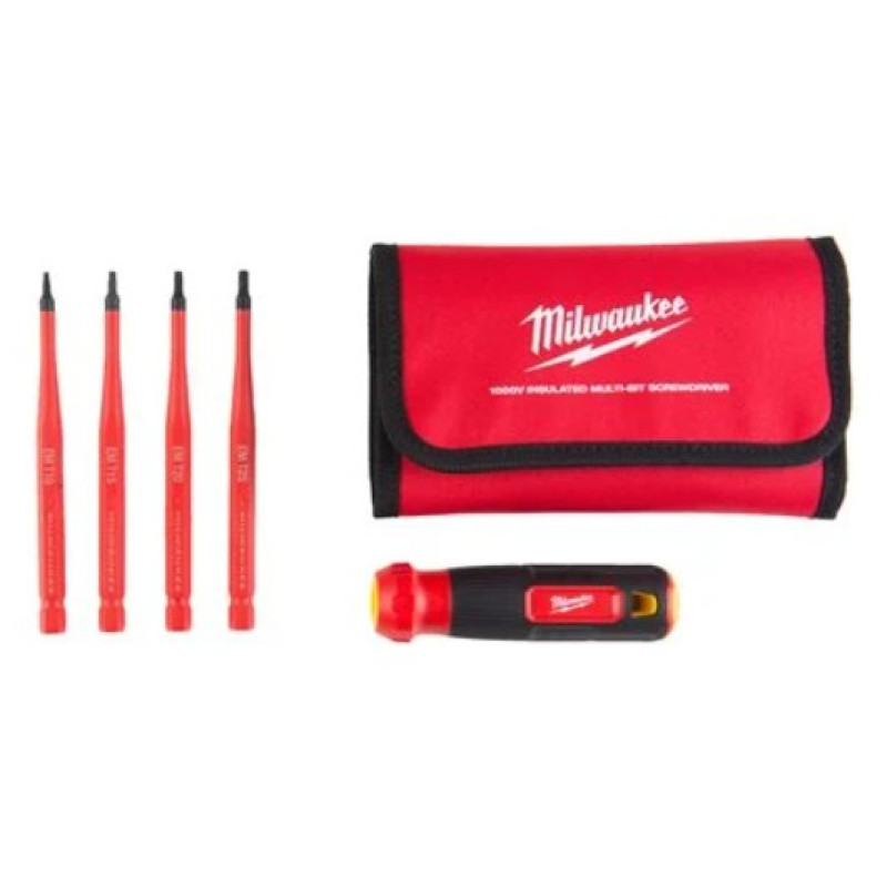 Купити Набір викруток прецезійних ізольованих VDE MILWAUKEE 4-в-1 (рукоять VDE + 4 біти TORX VDE, текстильний чохол). Офіційний магазин Мілвокі Україна, фірмова гарантія з доставкою по Украіні